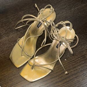 Nine West gold wrap heels